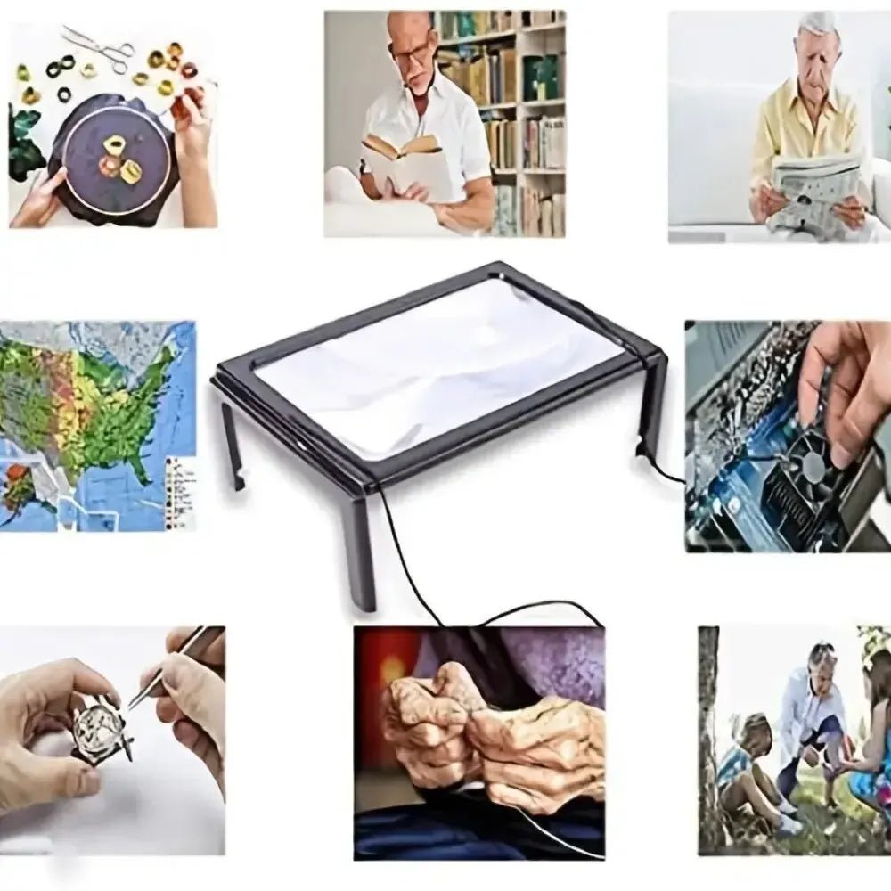 TEXTDESK – Lupa de mesa plegable 3x con iluminación LED para lectura manos libres