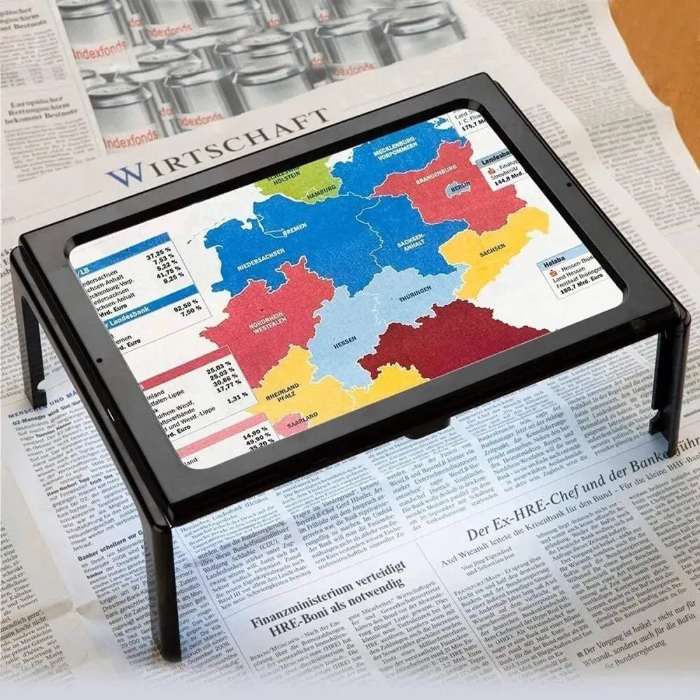TEXTDESK – Lupa de mesa plegable 3x con iluminación LED para lectura manos libres