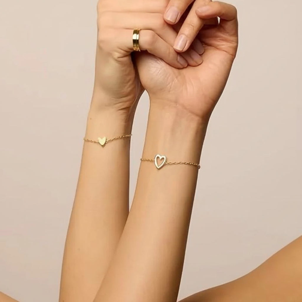Bracelets assortis en forme de cœur pour couple, en acier inoxydable