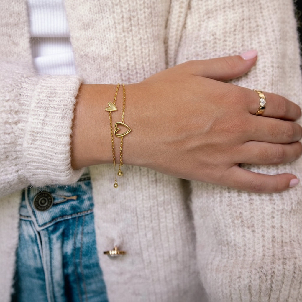 Bracelets assortis en forme de cœur pour couple, en acier inoxydable