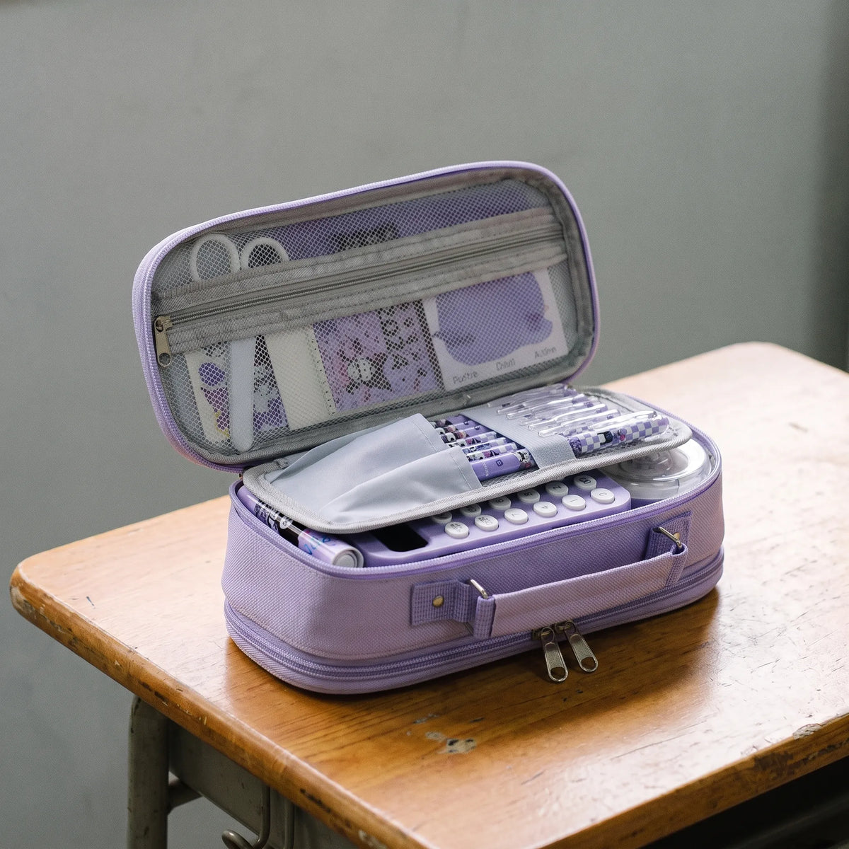Estuche Escolar de Tela Oxford con Varios Compartimentos