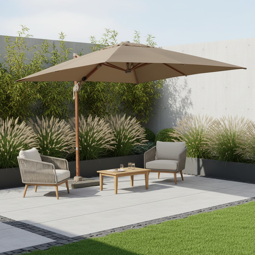Parasol de jardín cuadrado 3x3m con LED integrado y base de granito - vista principal