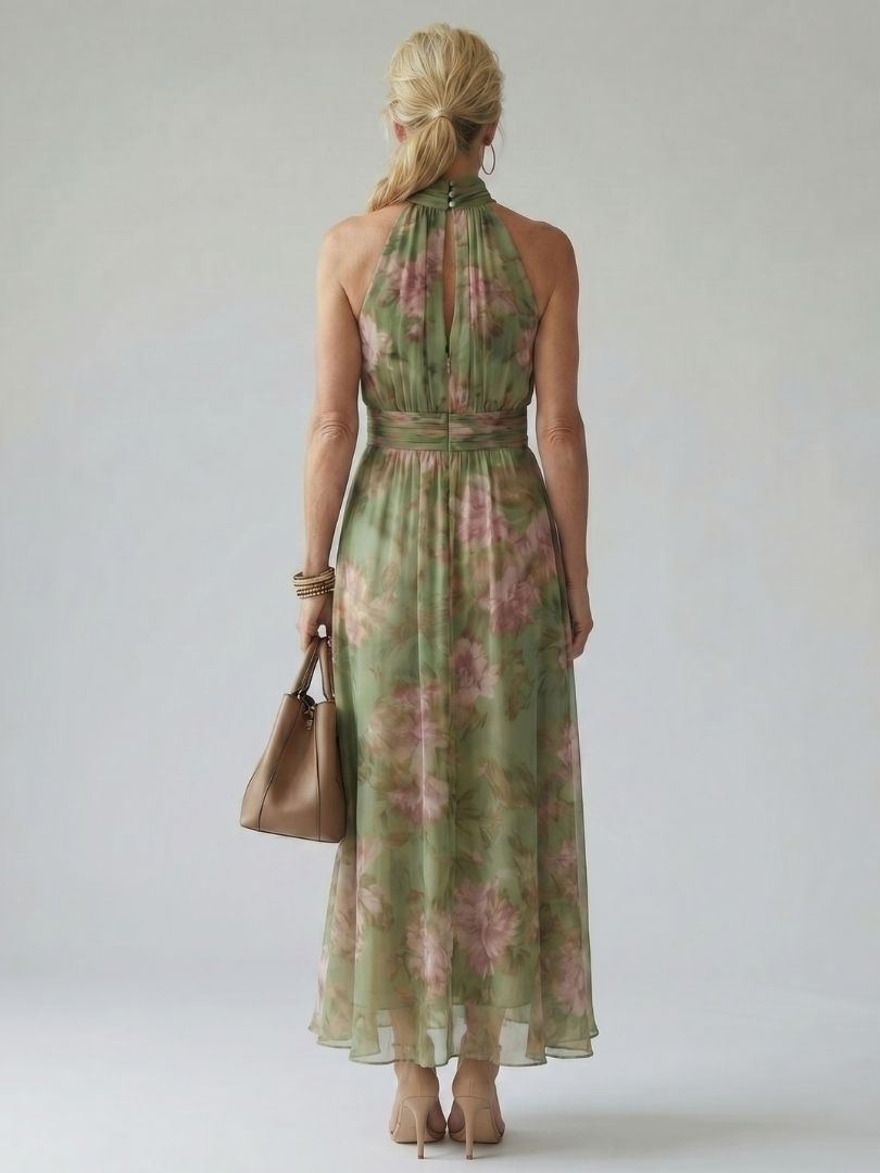 Mirelle | Vestido Midi con Cuello Halter Fruncido