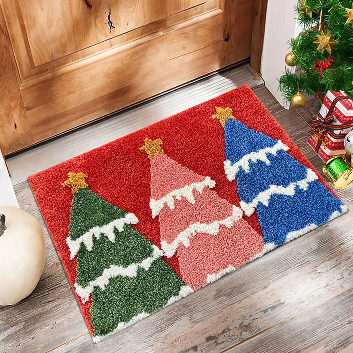 Kerstmat van 60 × 40 cm met afbeeldingen van de kerstman, rendieren en sparren