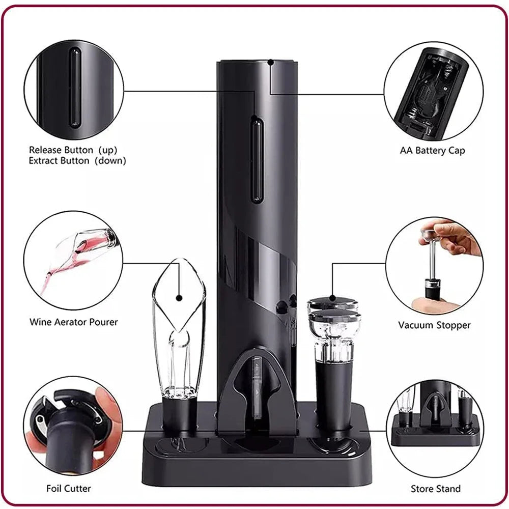 Sacacorchos Eléctrico Automático - Abridor de Vino Recargable USB con Cortacápsulas