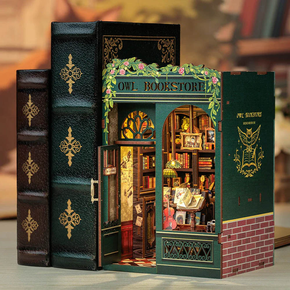 Maqueta Book Nook DIY Owl Bookstore de 88 piezas con luz LED