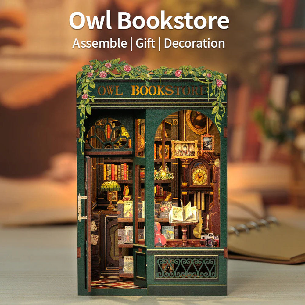 Maqueta Book Nook DIY Owl Bookstore de 88 piezas con luz LED
