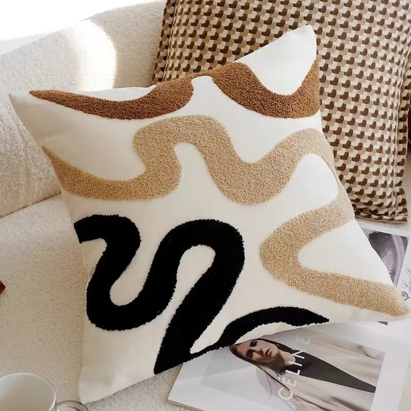 Housse de coussin décorative de 45 × 45 cm aux motifs géométriques et végétaux