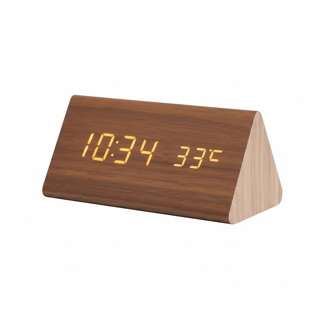 WoodSense Reloj de Madera LED – Controlado por Voz y Estiloso para Cualquier Espacio