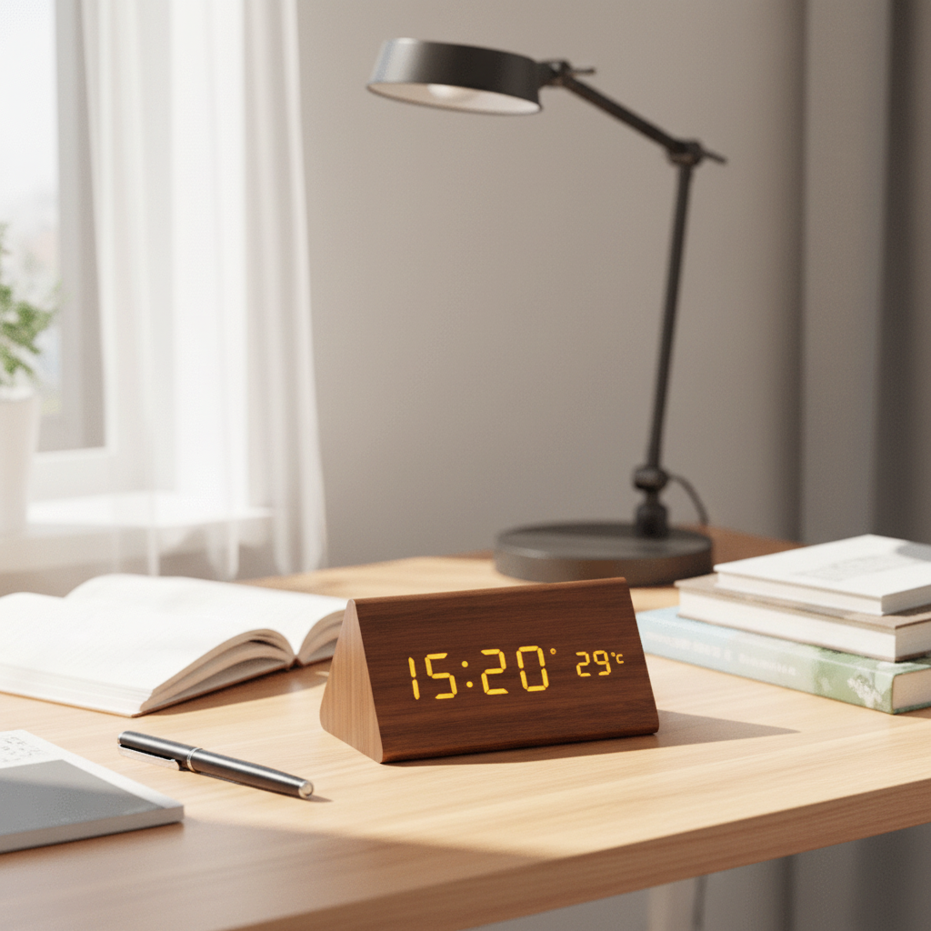 WoodSense Reloj de Madera LED – Controlado por Voz y Estiloso para Cualquier Espacio