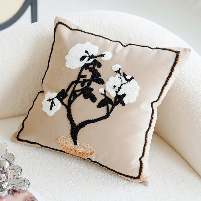 Housse de coussin décorative de 45 × 45 cm aux motifs géométriques et végétaux