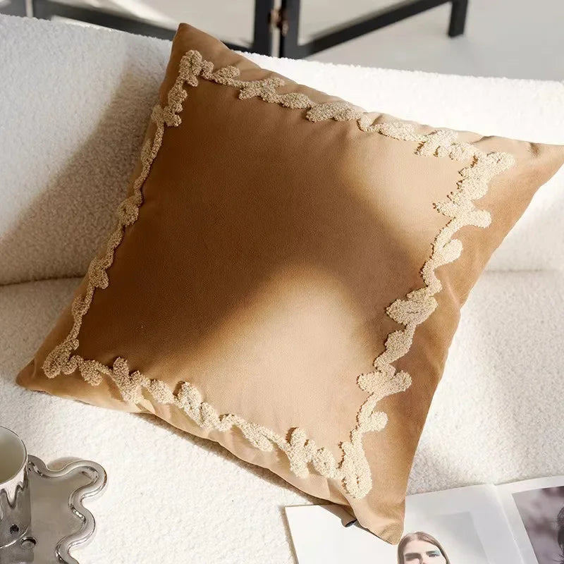 Housse de coussin décorative de 45 × 45 cm aux motifs géométriques et végétaux
