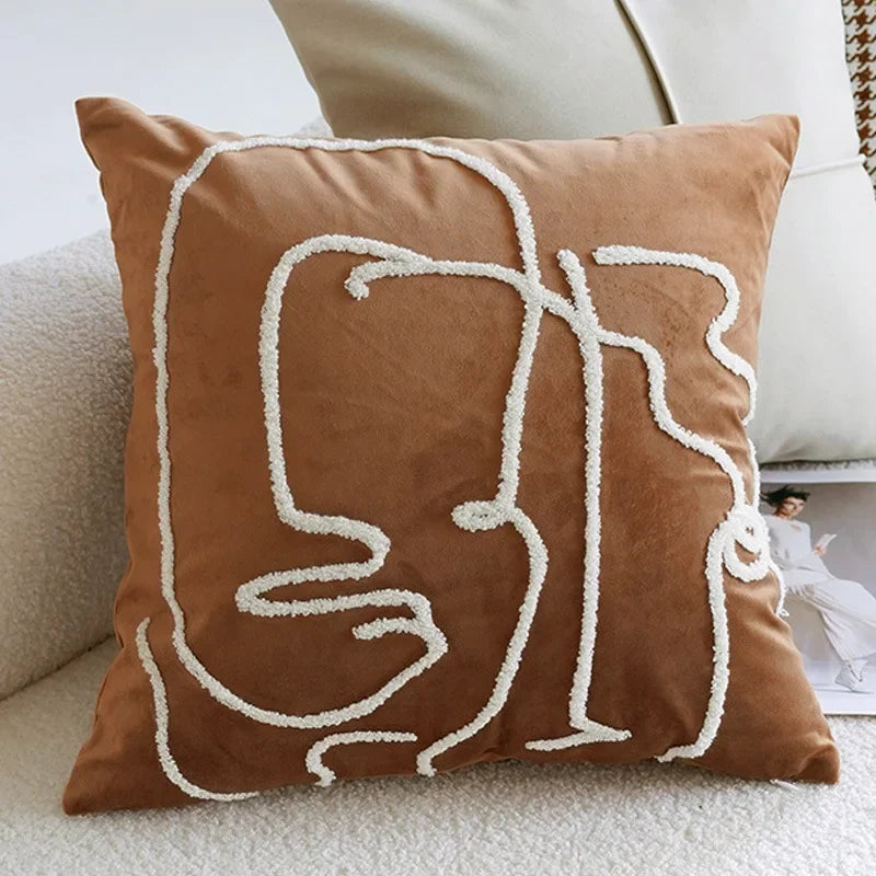 Housse de coussin décorative de 45 × 45 cm aux motifs géométriques et végétaux