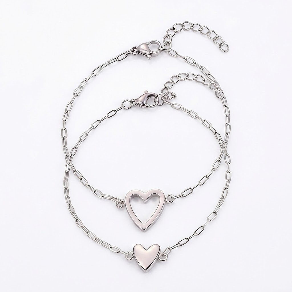 Bracelets assortis en forme de cœur pour couple, en acier inoxydable