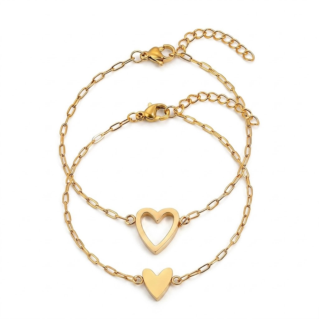 Pulsera de Corazón a Juego para Pareja en Acero Inoxidable