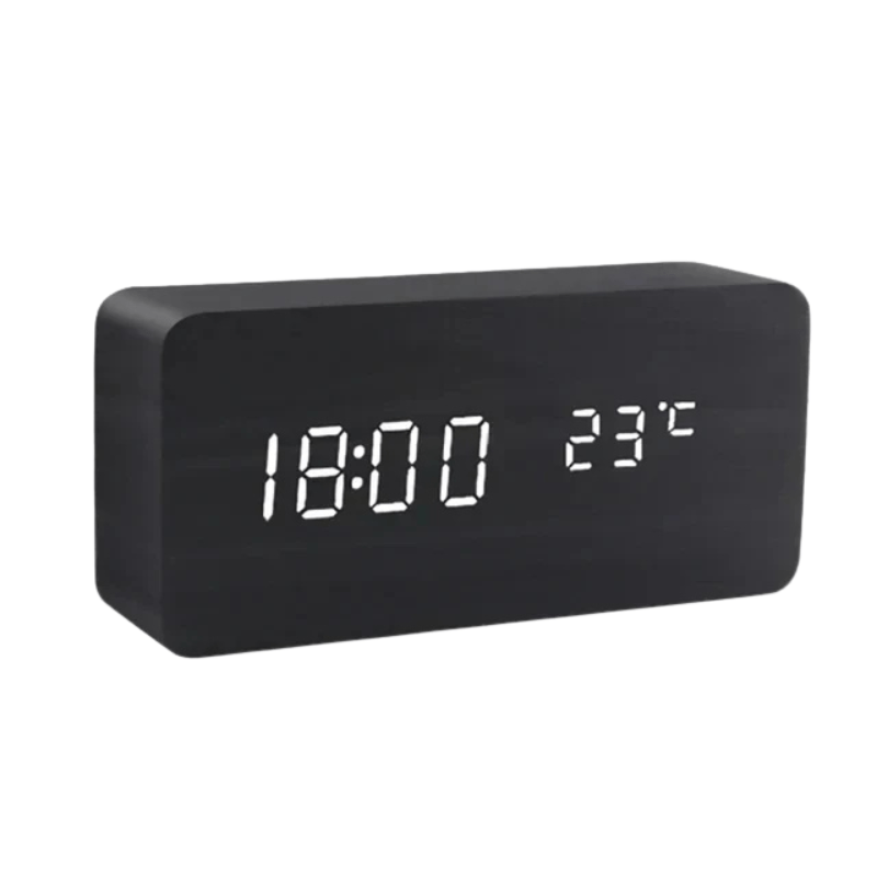 WoodSense Reloj de Madera LED – Controlado por Voz y Estiloso para Cualquier Espacio