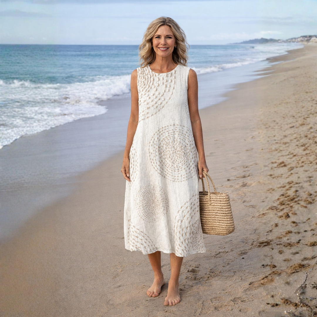 Vestido Midi sin Mangas para Mujer | Escote Redondo y Bolsillos