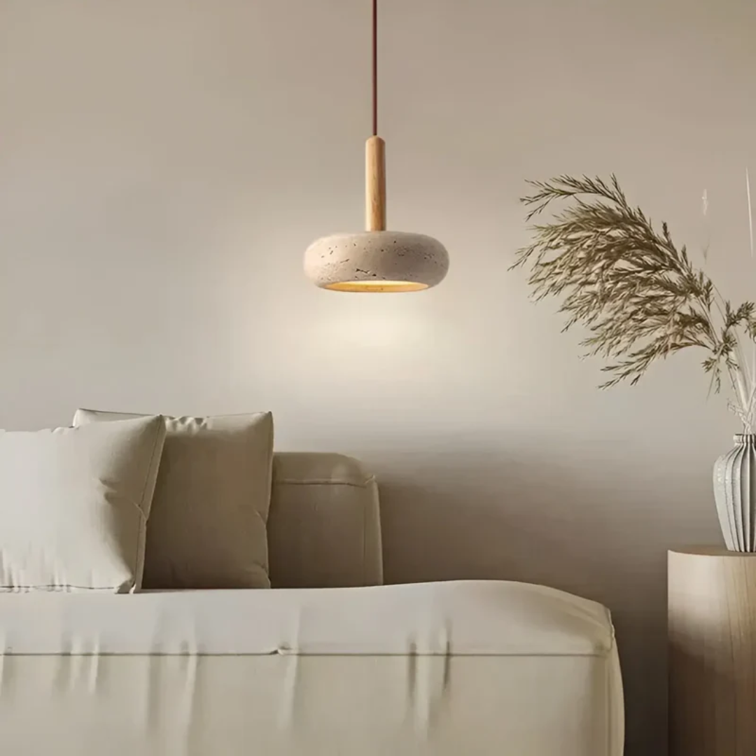 Hangende LED-lamp van steen en hout van 15 cm met verstelbare kabel