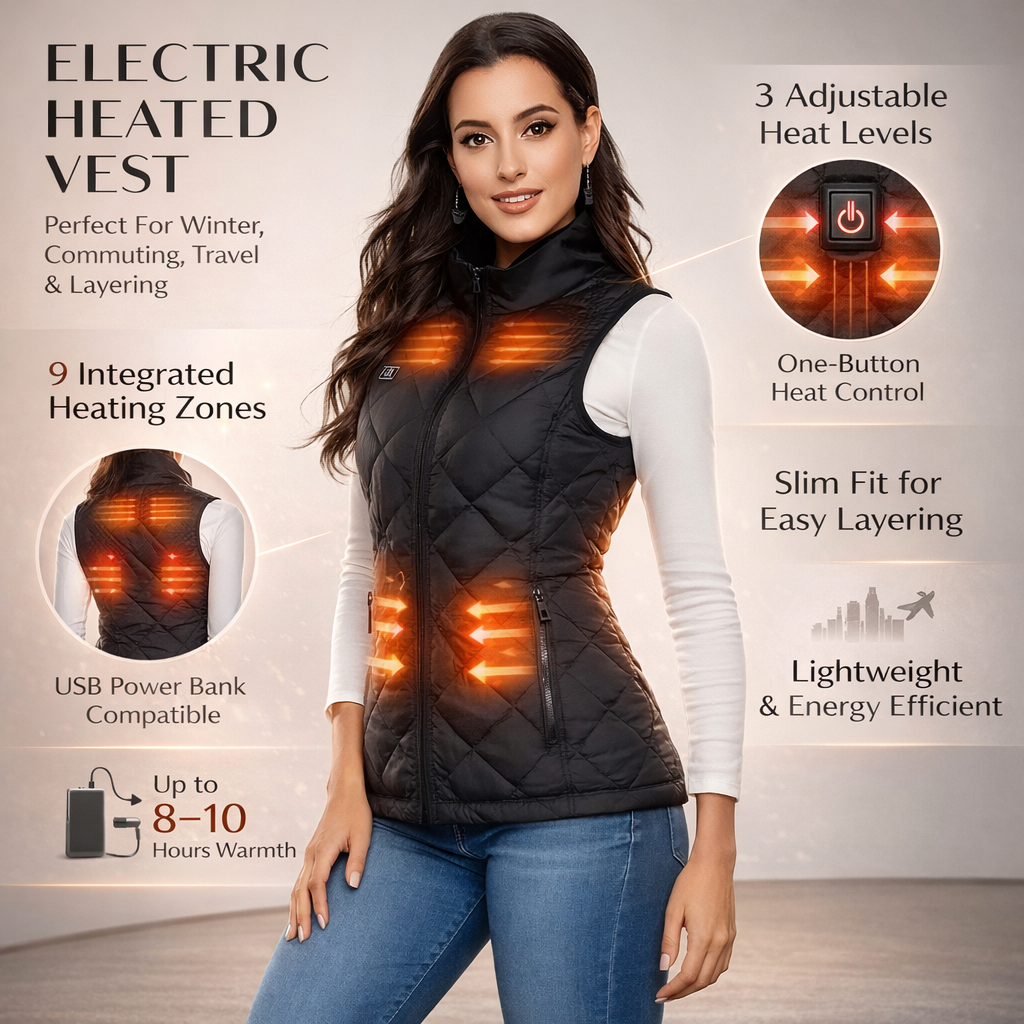 Gilet chauffant électrique pour femme avec 9 zones de chaleur