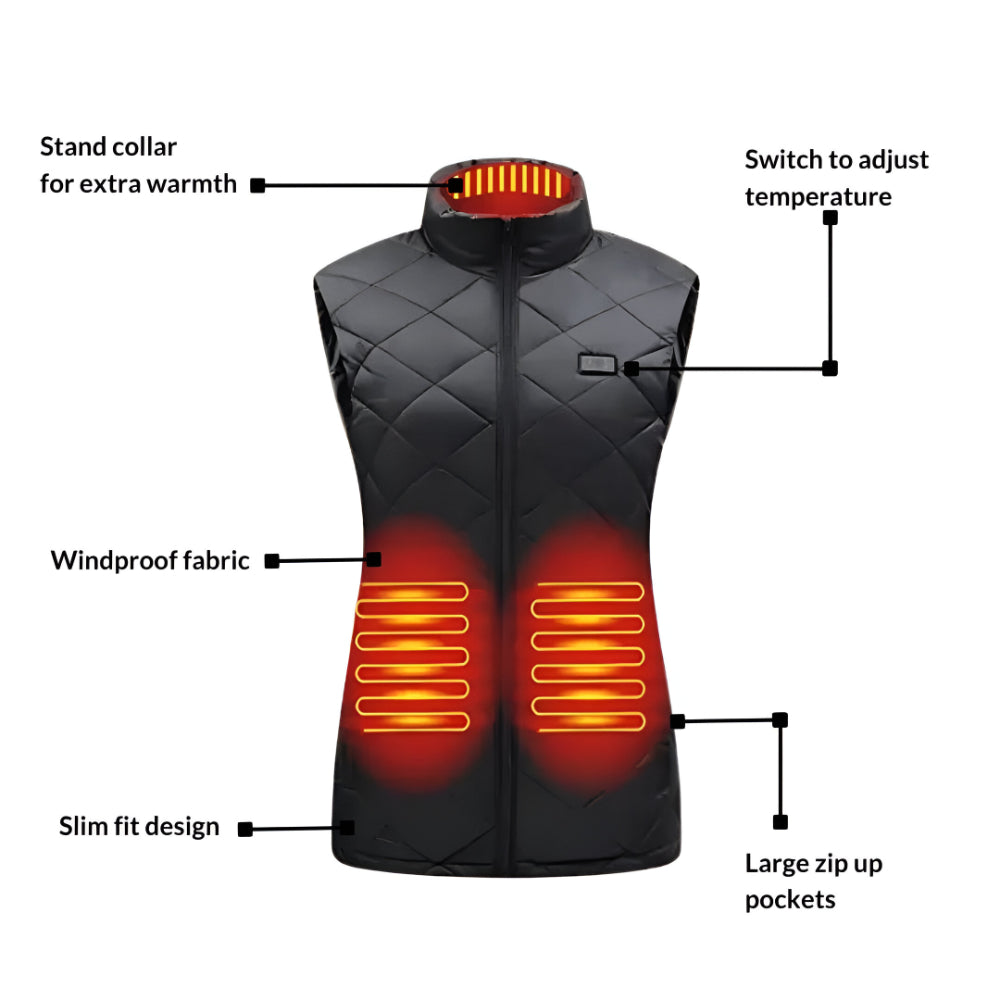 Gilet chauffant électrique pour femme avec 9 zones de chaleur