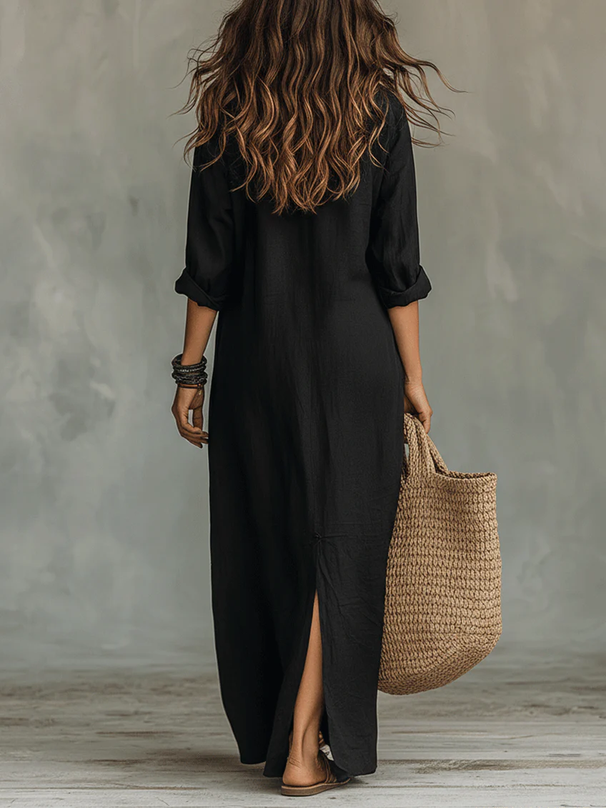 Vestido Camisero Largo para Mujer | Corte Fluido y Botones