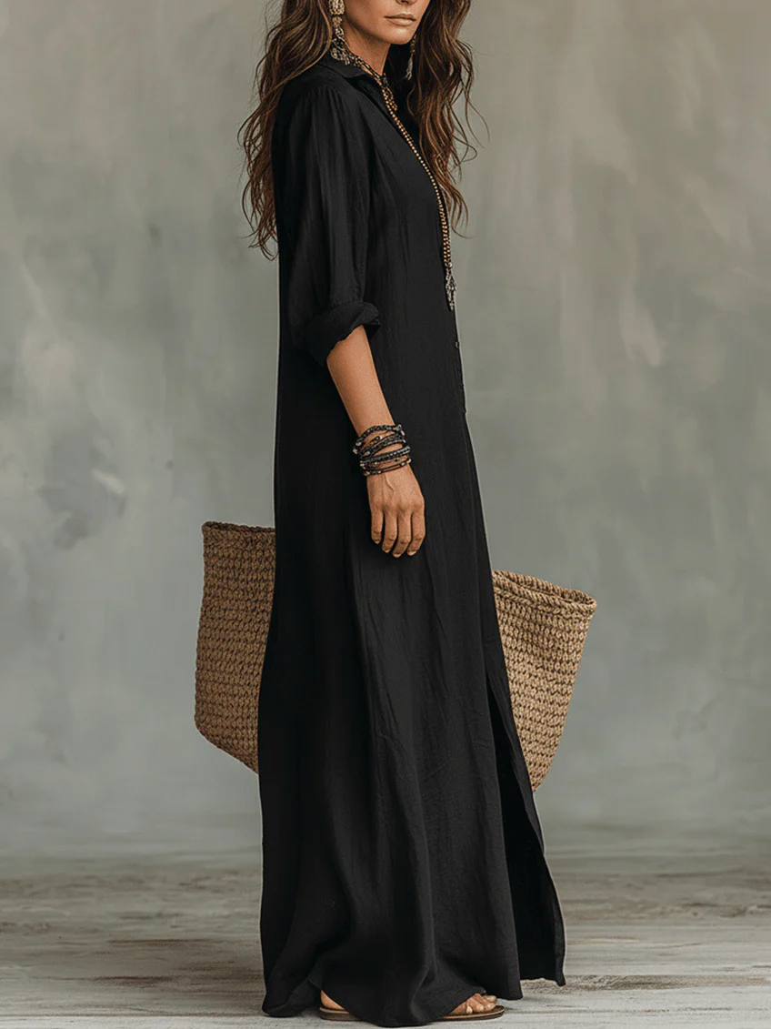Vestido Camisero Largo para Mujer | Corte Fluido y Botones