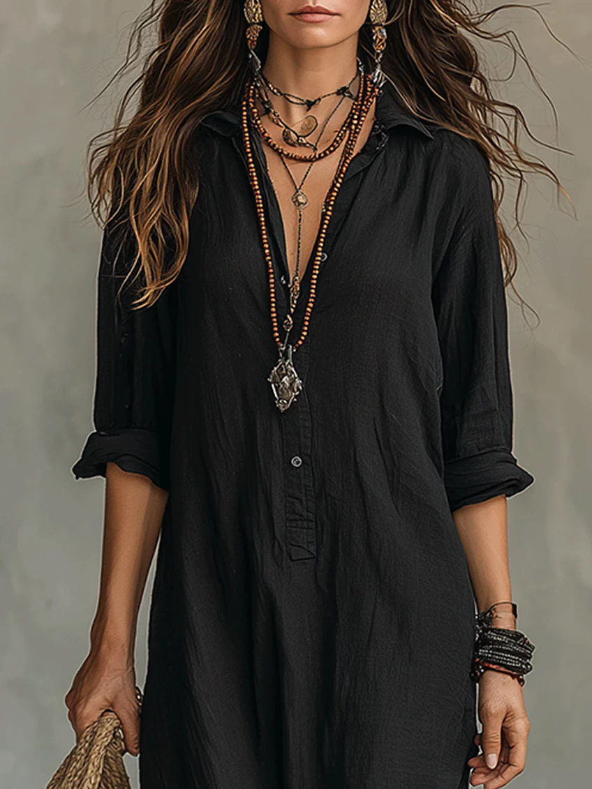 Vestido Camisero Largo para Mujer | Corte Fluido y Botones
