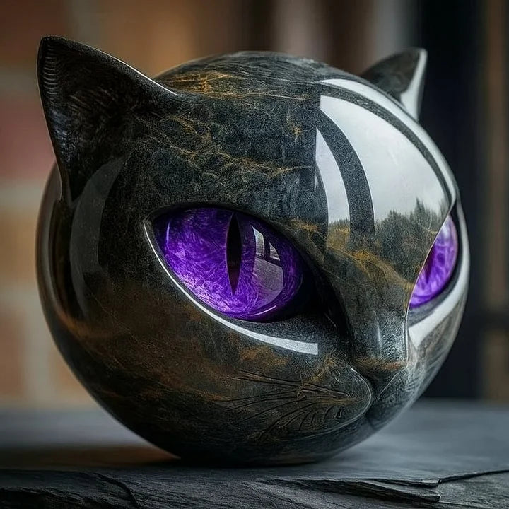Lunaris - Escultura de Cabeza de Gato Negro Místico