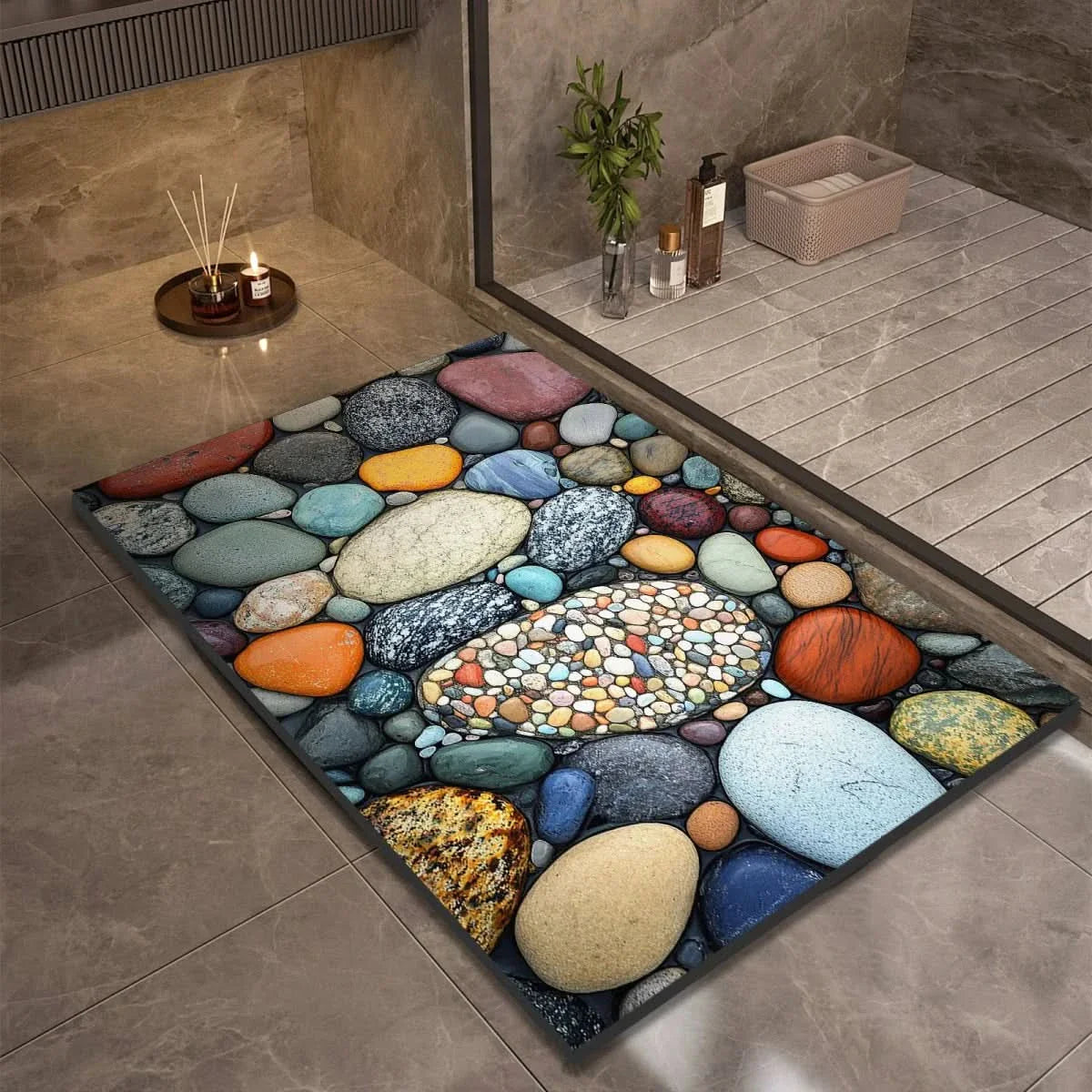 Alfombrilla de Baño Absorbente con Base Antideslizante y Diseños de Piedras