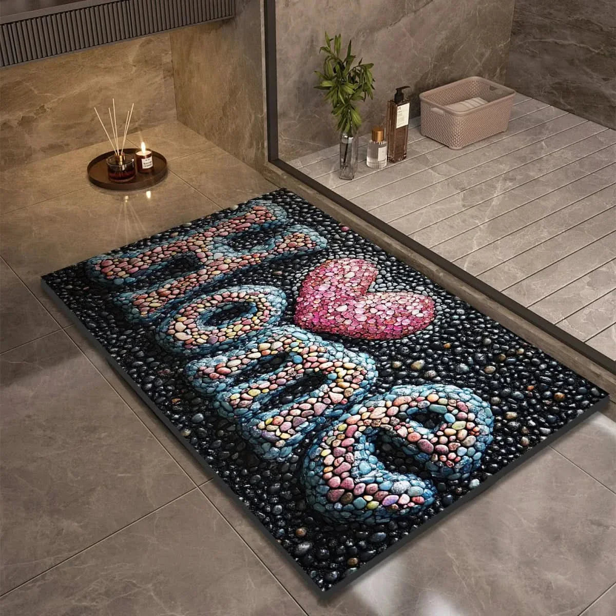 Alfombrilla de Baño Absorbente con Base Antideslizante y Diseños de Piedras