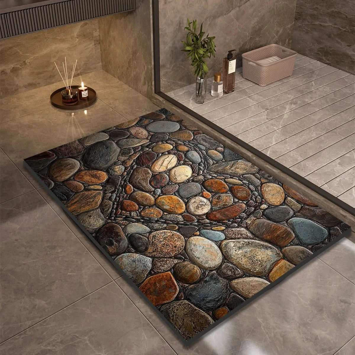 Alfombrilla de Baño Absorbente con Base Antideslizante y Diseños de Piedras