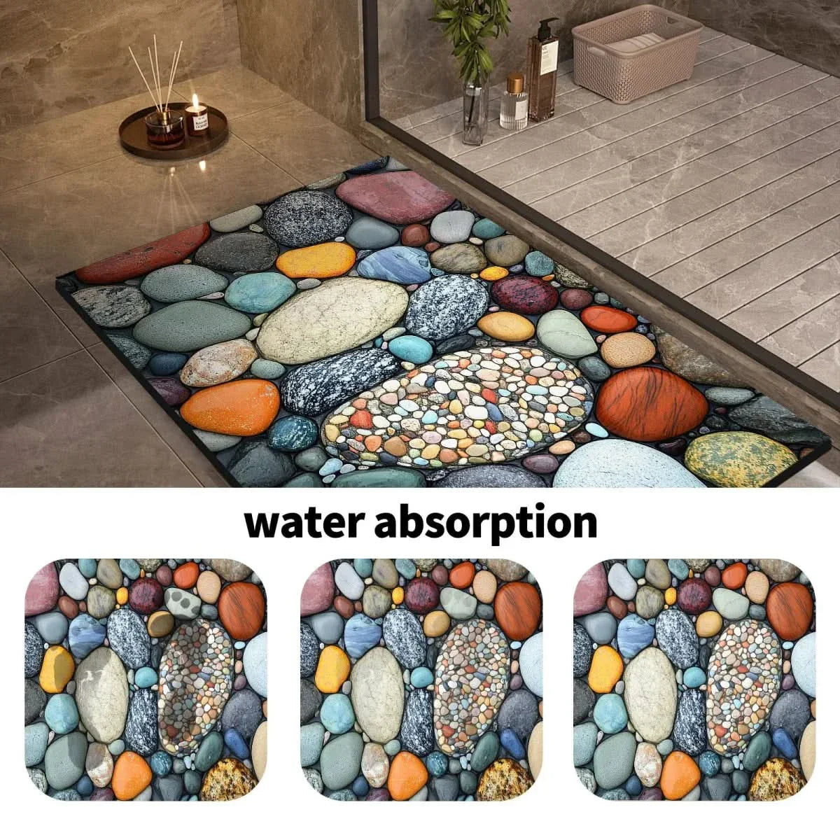 Alfombrilla de Baño Absorbente con Base Antideslizante y Diseños de Piedras