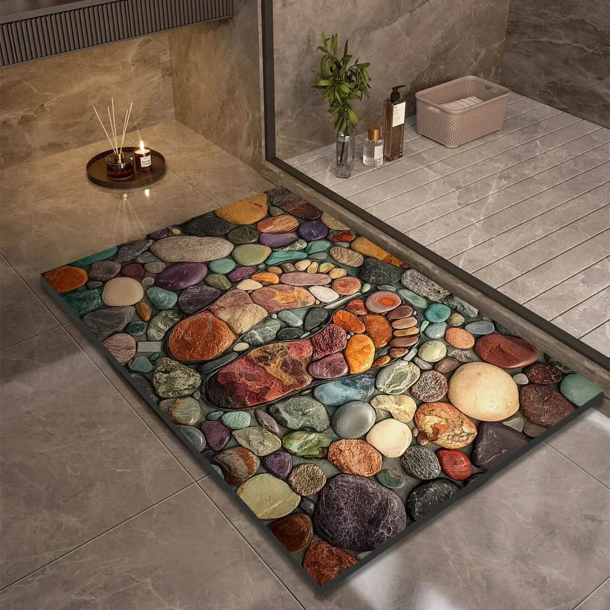 Alfombrilla de Baño Absorbente con Base Antideslizante y Diseños de Piedras