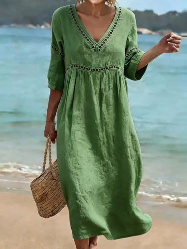 Vestido de Algodón para Mujer | Cuello en V, Estilo Casual de Verano