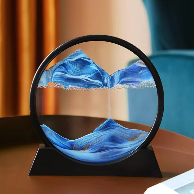 Tableau de sable mouvant rond de 25 x 20 cm avec cadre noir
