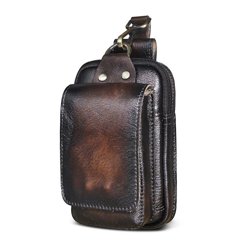 Riñonera de Cuero Genuino para Hombre con Correa Ajustable