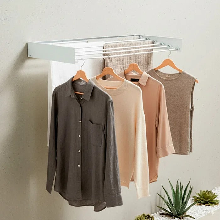 Tendedero de Pared Plegable y Extensible con Barras Retráctiles