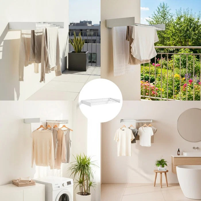 Tendedero de Pared Plegable y Extensible con Barras Retráctiles