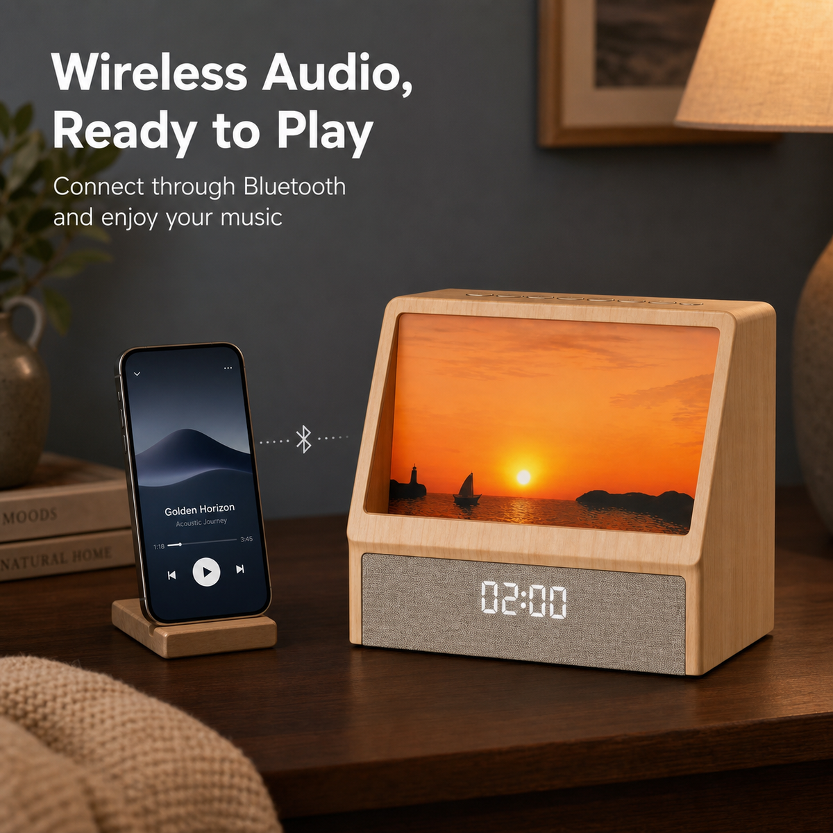 Despertador con Luz de Amanecer Bluetooth, 12 Sonidos con Ruido Blanco y Brillo Regulable