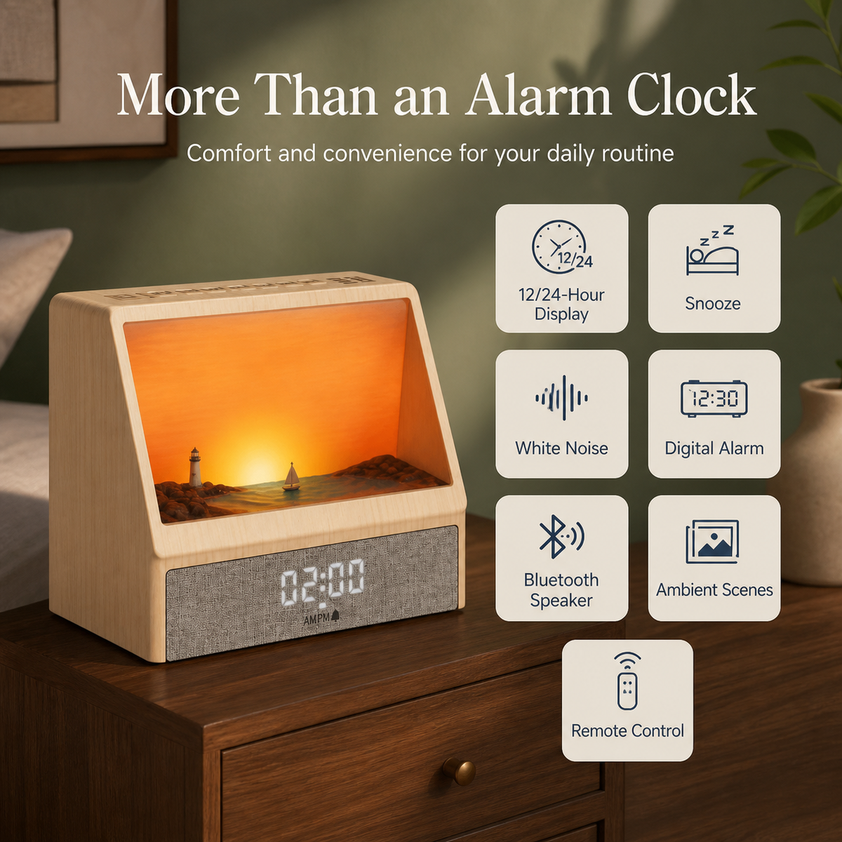 Despertador con Luz de Amanecer Bluetooth, 12 Sonidos con Ruido Blanco y Brillo Regulable