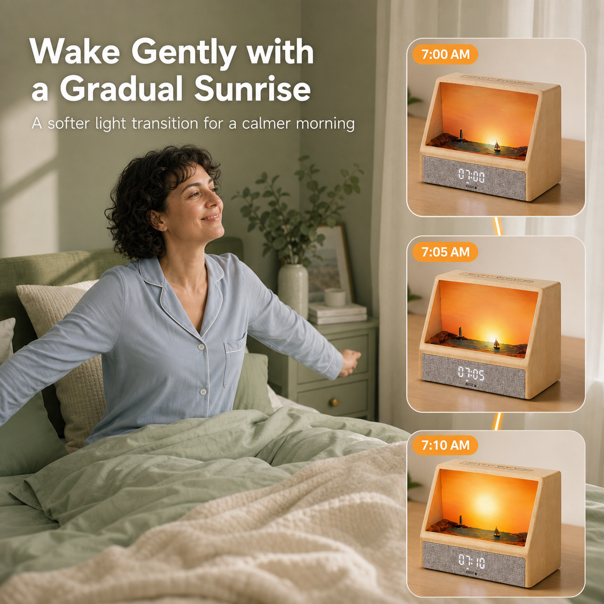 Despertador con Luz de Amanecer Bluetooth, 12 Sonidos con Ruido Blanco y Brillo Regulable