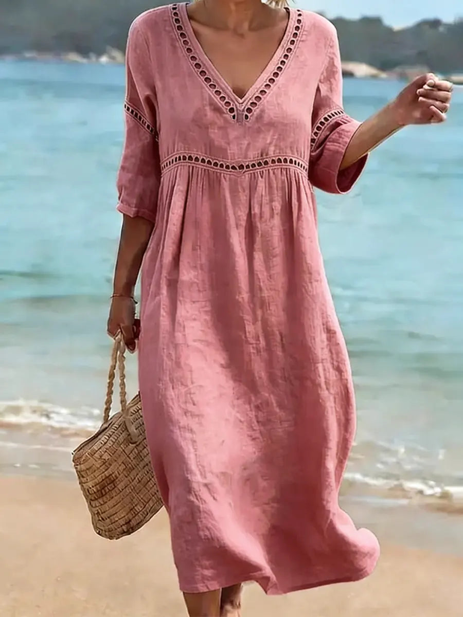 Vestido de Algodón para Mujer | Cuello en V, Estilo Casual de Verano