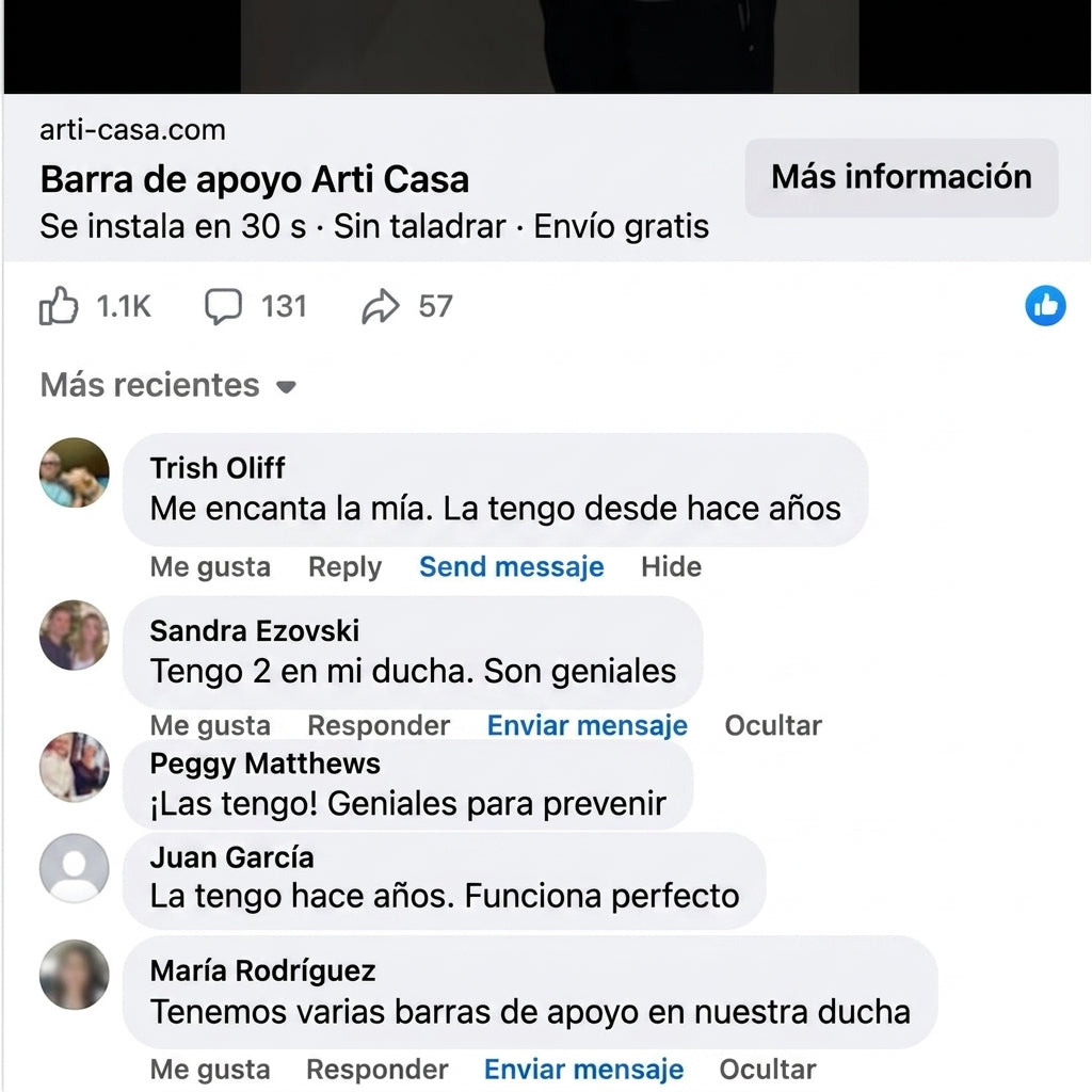Agárrate ArtiCasa | Barra de Seguridad para Ducha con Ventosas - Sin Perforaciones