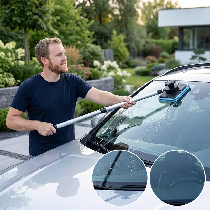 Dubbelzijdige magnetische set voor het reinigen van autoruiten met telescopische handgreep