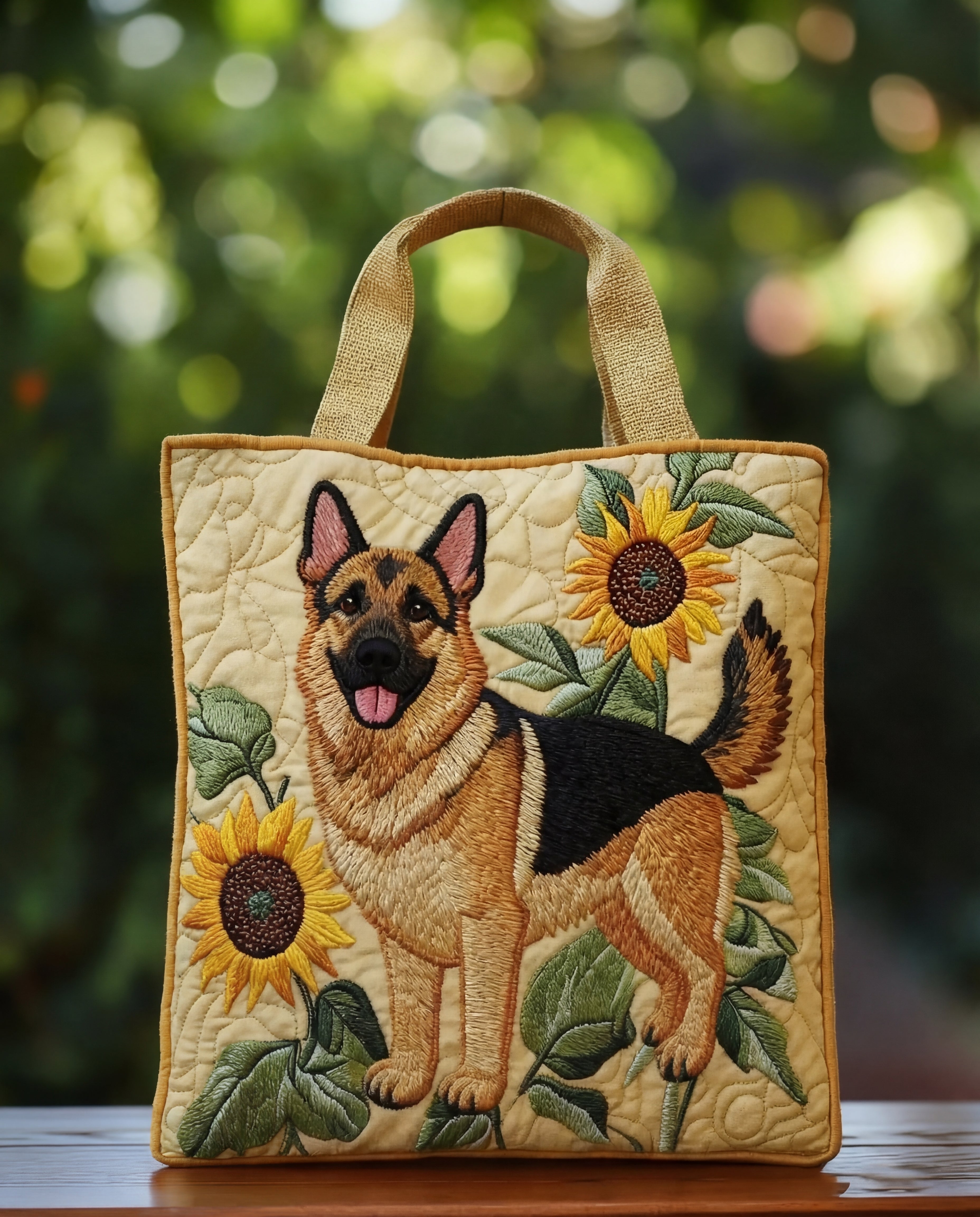 Bolso Tote Artesanal | Pastor Alemán con Estampado Floral