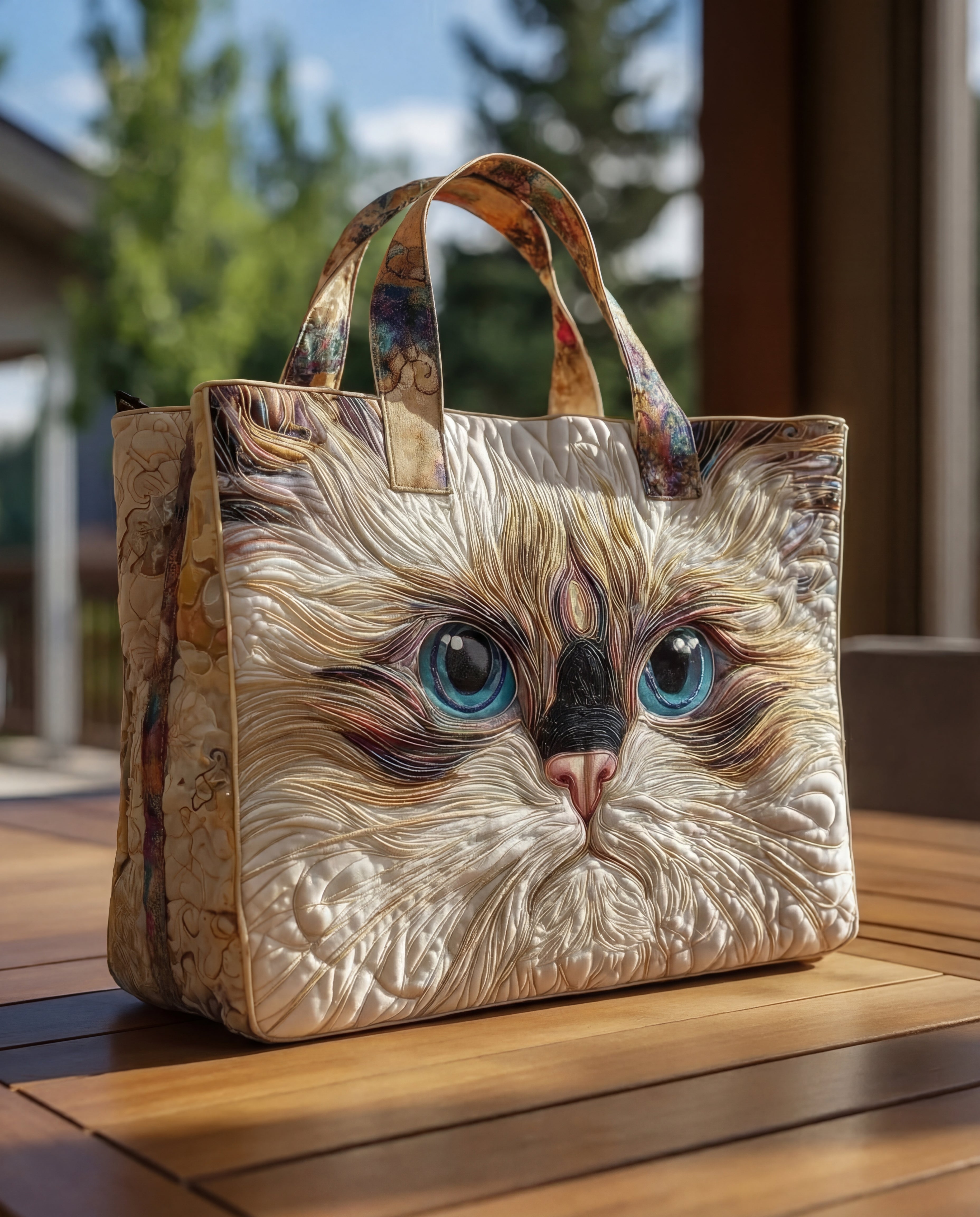 Bolso Tote Artesanal | Gato Blanco de Ojos Azules