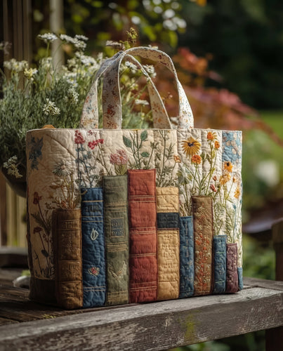 Bolso Tote Artesanal | Diseño Libros y Flores