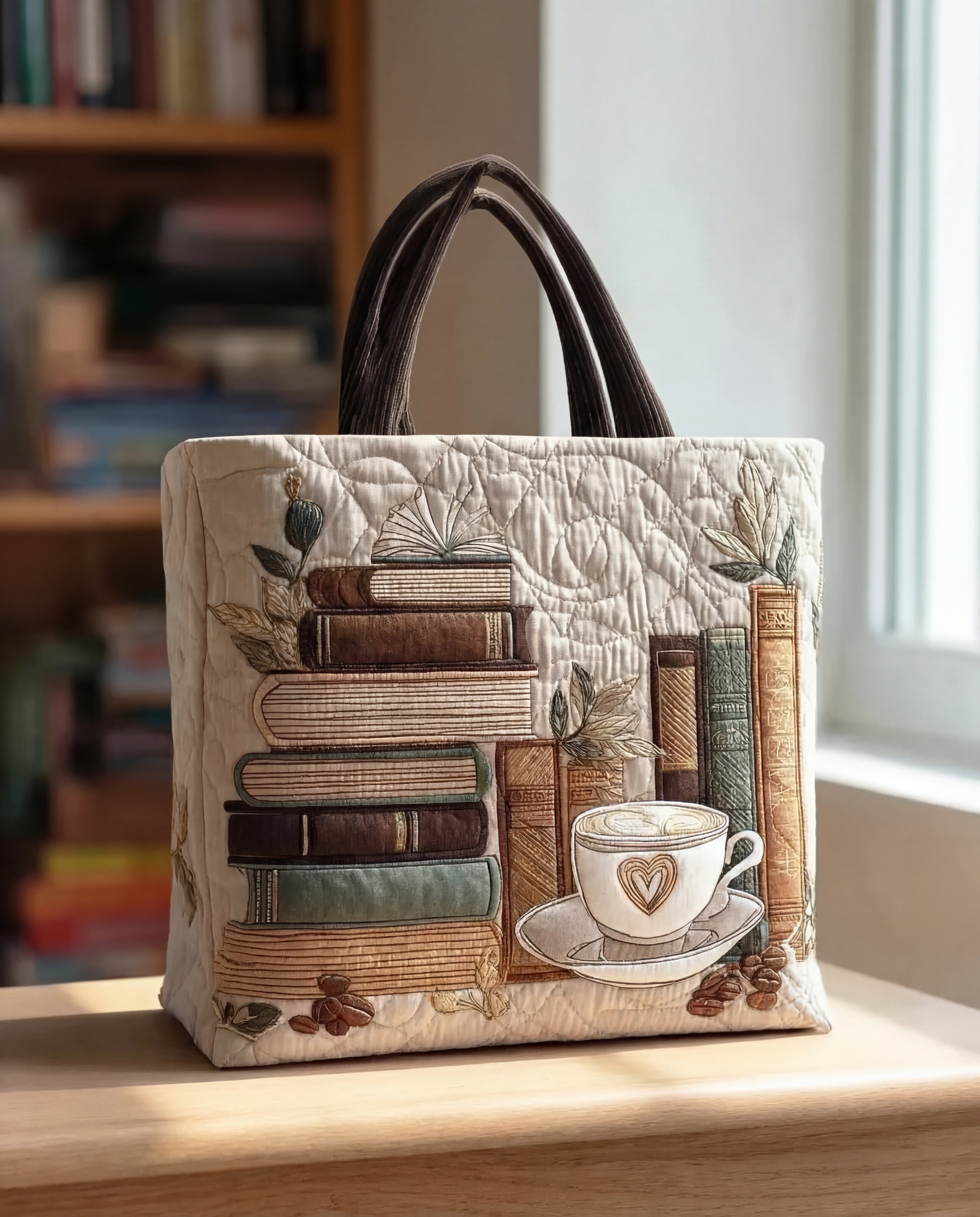 Bolso Tote Artesanal | Diseño Café y Libros