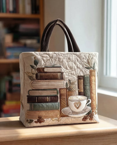 Bolso Tote Artesanal | Diseño Café y Libros