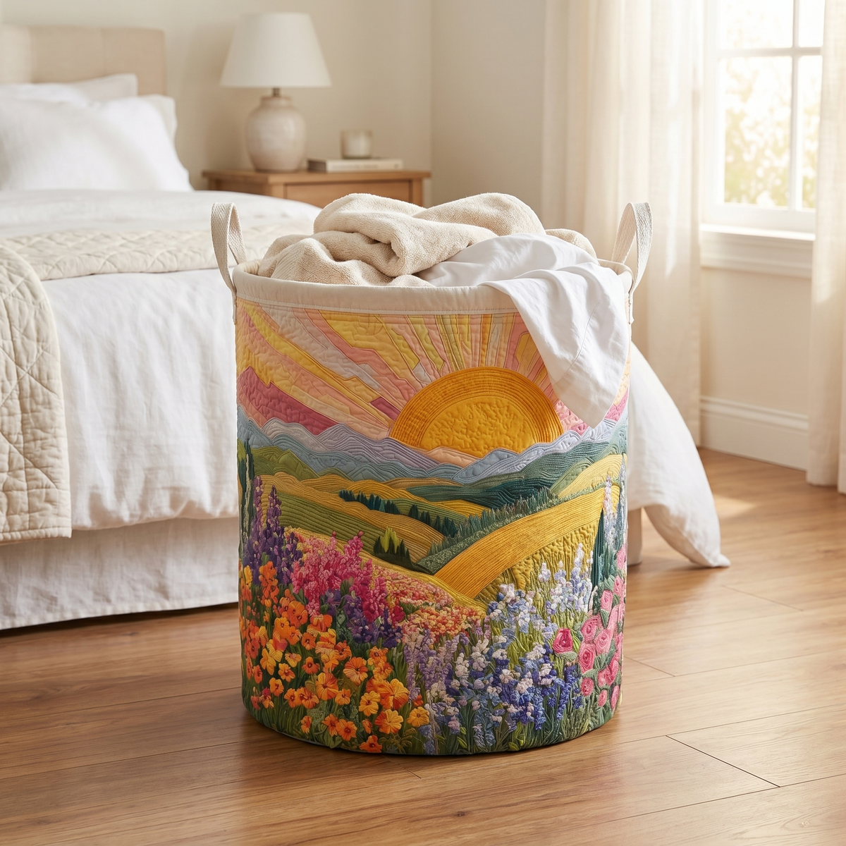 Cesta de Colada Acolchada con Apliques Decorativos 41 x 56 cm